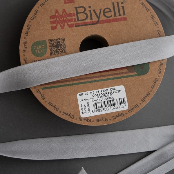 Коса бейка бавовняна сіра D68 20мм Biyelli Cotton Series 20mm фото