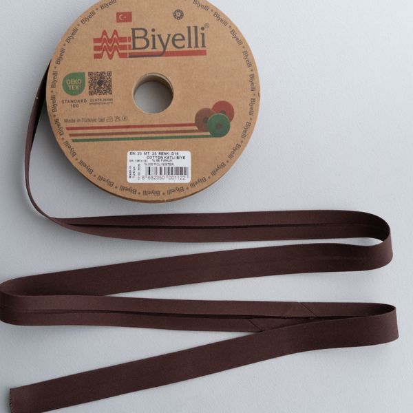 Коса бейка бавовняна коричнева D16 20мм Biyelli Cotton Series 20mm фото