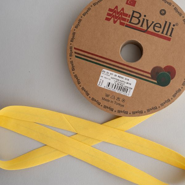 Коса бейка бавовняна жовта D19 20мм Biyelli Cotton Series 20mm фото