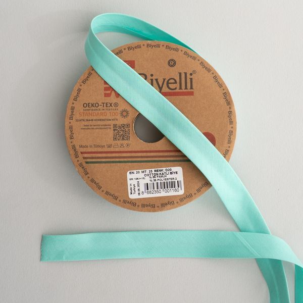 Коса бейка бавовняна бірюзова D20 20мм Biyelli Cotton Series 20mm фото