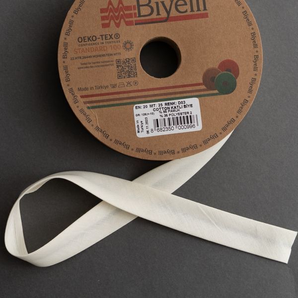 Коса бейка бавовняна молочна D3 20мм Biyelli Cotton Series 20mm фото