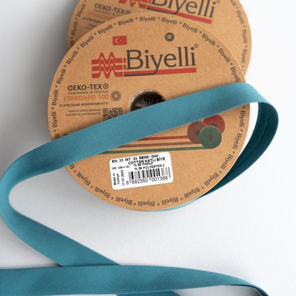 Коса бейка бавовняна зелена D40 20мм Biyelli Cotton Series 20mm фото