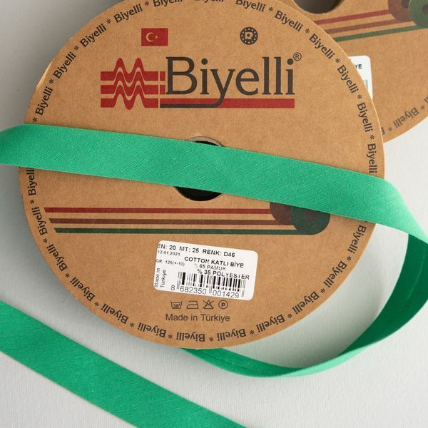 Коса бейка бавовняна зелена D46 20мм Biyelli Cotton Series 20mm фото