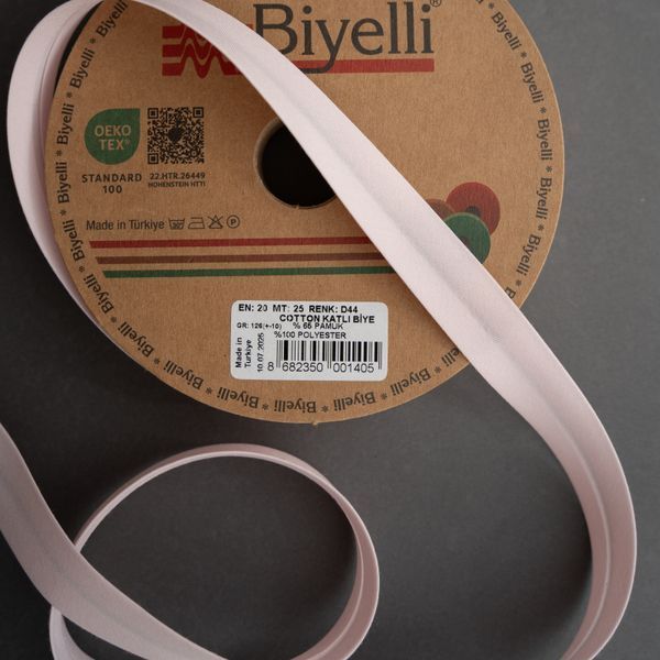 Коса бейка бавовняна рожева D44 20мм Biyelli Cotton Series 20mm фото