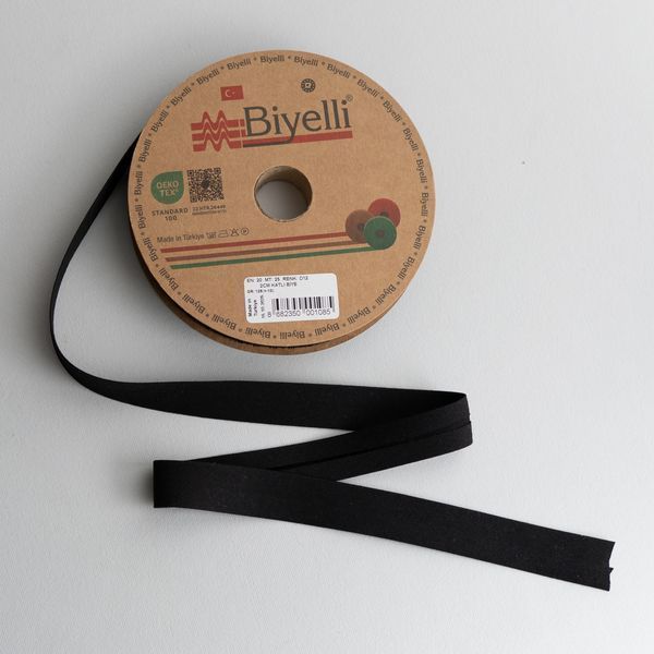 Коса бейка чорна D12 20мм Biyelli Cotton Series 20mm фото
