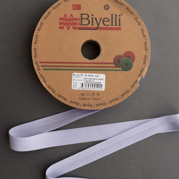 Коса бейка бавовняна бузкова D25 20мм Biyelli Cotton Series 20mm фото